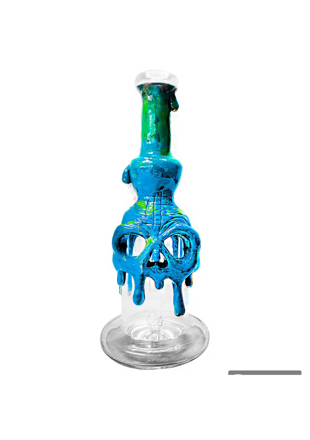 Handmade Glass Bong - Blue Clay Skull, 22cm