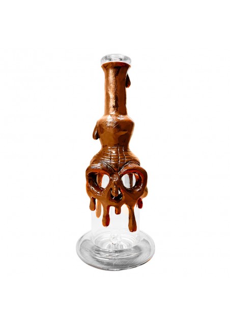 Handmade Glass Bong - Brown Clay Skull, 22cm