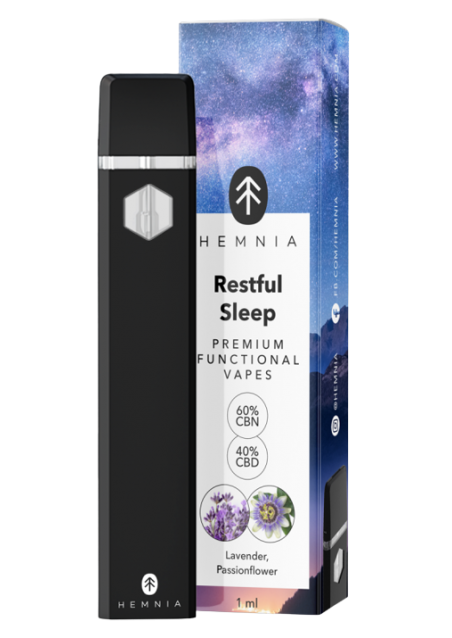 CBN Disposable Vape 1ml - Restful Sleep - 40% CBD, 60% CBN, Lavender, Passionflower - Hemnia