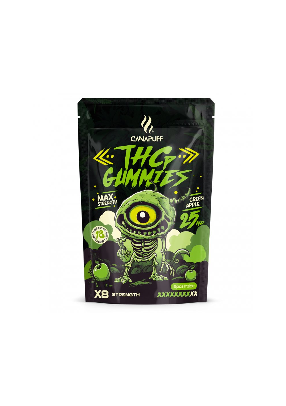 THC-P Caramelle Gommose Mela Verde, 5 pcs, 25 mg THCP - Extra Forte - Canapuff