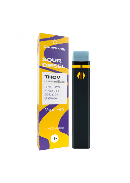 THC-V Disposable Vape Pen - Sour Diesel, 1ml, 500 puffs - THCV 20%, CBG 60%, CBN 20% - Canntropy
