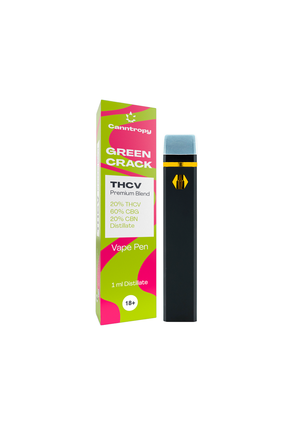THC-V Disposable Vape Pen - Green Crack, 1ml, 500 puffs - THCV 20%, CBG 60%, CBN 20% - Canntropy