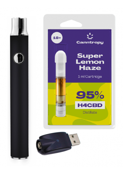 H4CBD Starter Kit - Atomizer + 1100 mAh Battery - Super Lemon Haze 95% - 1ml, up to 500 puffs - Canntropy