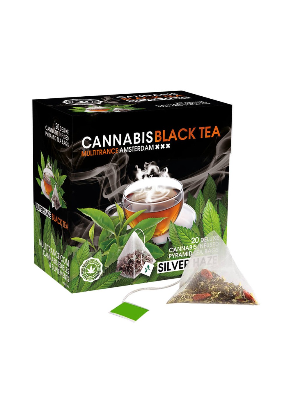 Cannabis Black Tea Silver Haze - CBD 7.5mg per Bag - 20 Pyramid bags - Multitrance