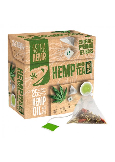 Cannabis Green Tea bags with 25mg Hemp Oil per bag, 20 pyramid bags - Astra Hemp