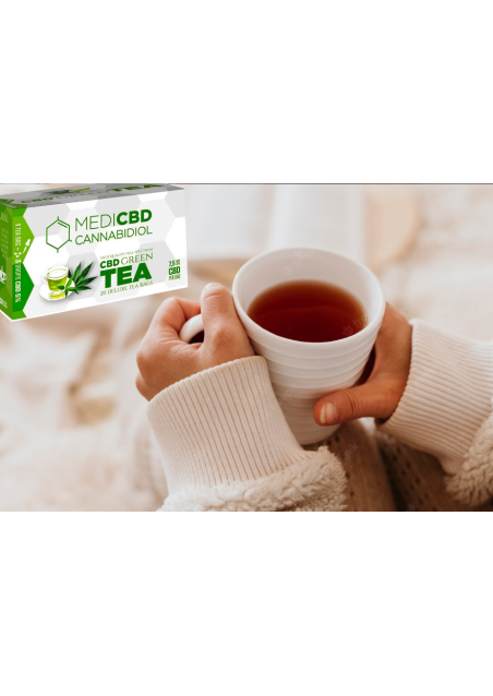 Cannabis Green Tea with 7.5mg CBD per bag, 20 bags, THC Free - MediCBD